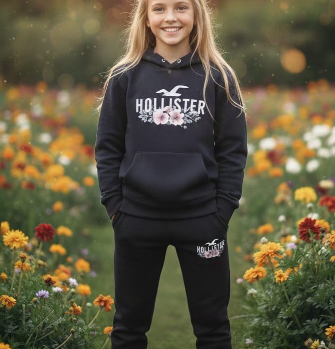 طقم هودي كحلي هوليستر بالشروال بناتي